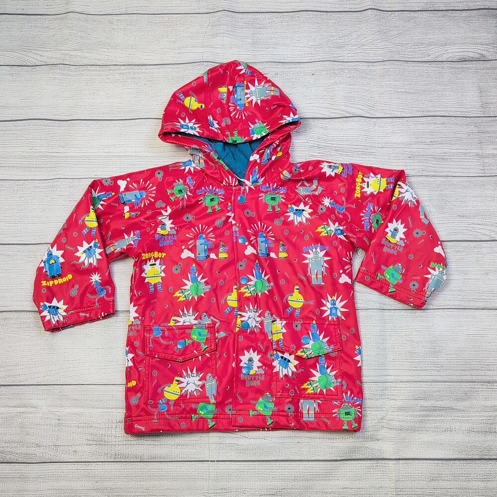 4 Hatley Robot Lined Hooded Rain Coat